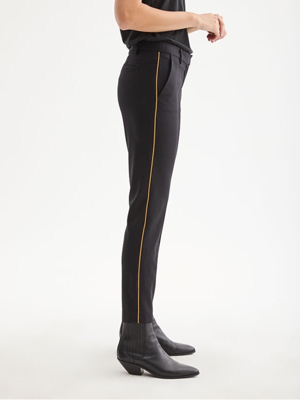 NILI LOTAN Leo Black Wool Tuxedo Trouser Pant Gold Stripe 6 - Picture 3 of 14